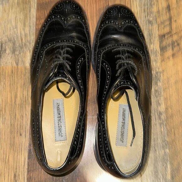 Johnston & Murphy 08555 Men`s Size 12 D Black Leather Wingtip Oxford 
Size 10 - Picture 12 of 12